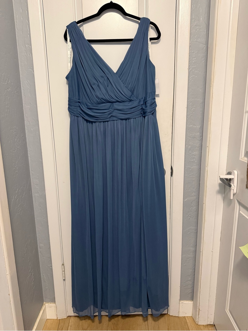 David’s Bridal Elegant V-Neck Blue Chiffon Maxi Bridesmaid Dress